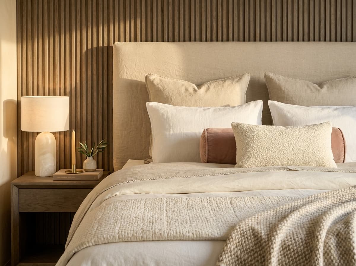 Master bed — layered linen, cashmere and bouclé