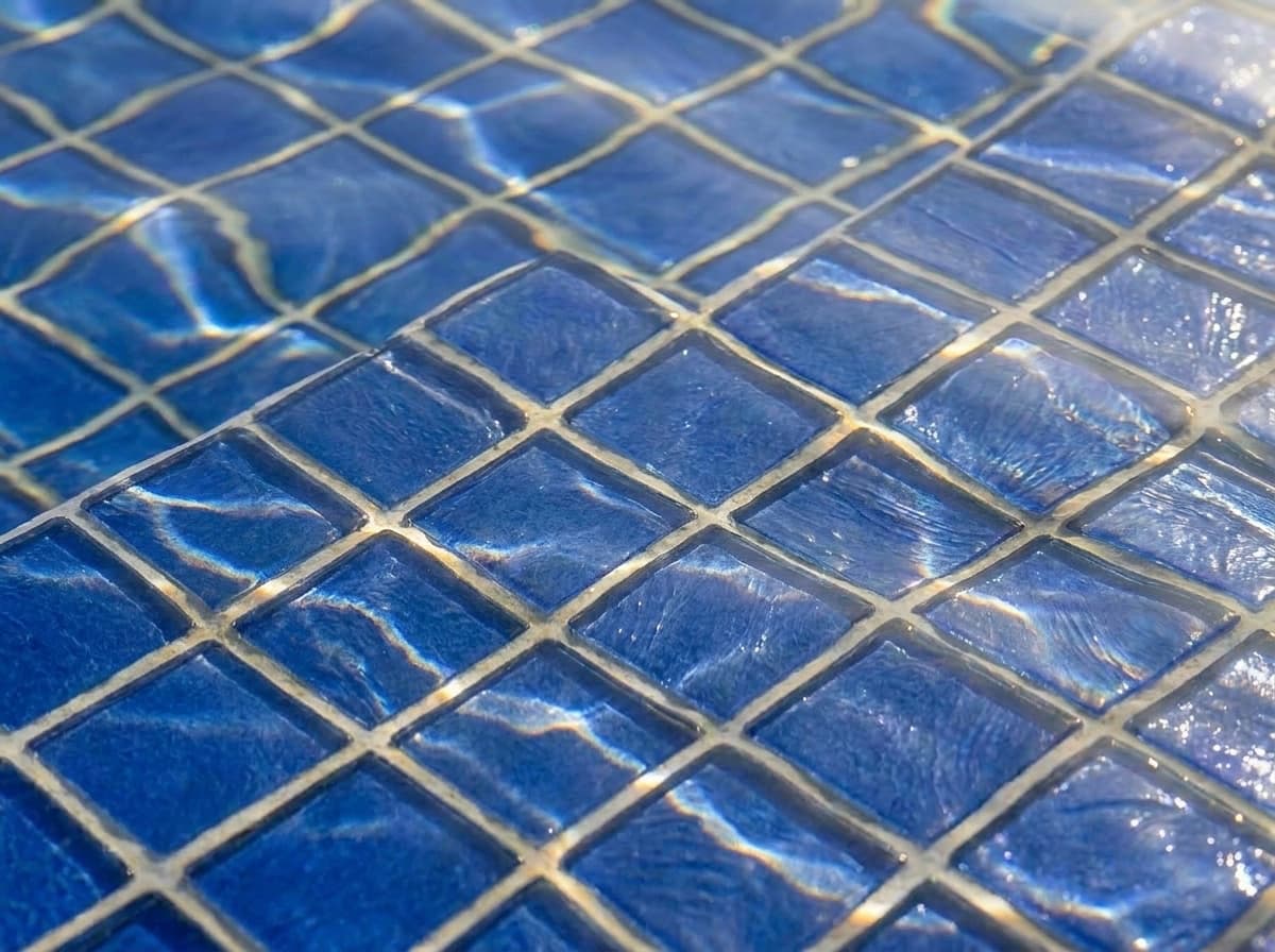 Ezarri Iris Niagara cobalt blue glass mosaic — wet iridescent detail