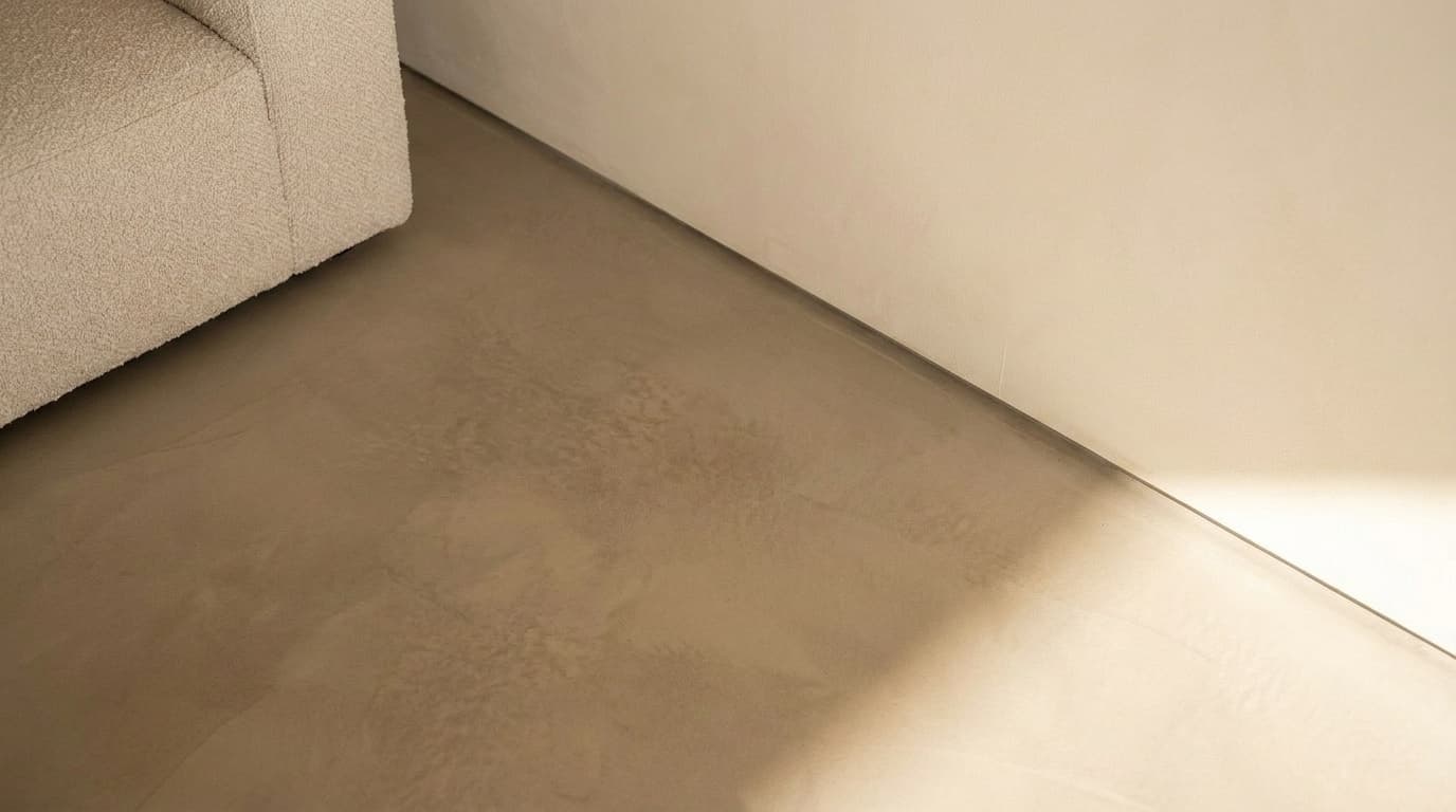 Microcement floor and shadow-gap skirting detail